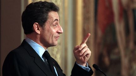 Nicolas Sarkozy lors d'une allocution &agrave; l'Elys&eacute;e, le 9 f&eacute;vrier 2012. (PIERRE VERDY / AFP)