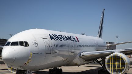 Un avion Air France à l'arrêt sur l'aéroport Roissy-Charles-de-Gaulle à cause de la crise du Covid-19. (THOMAS SAMSON / AFP)