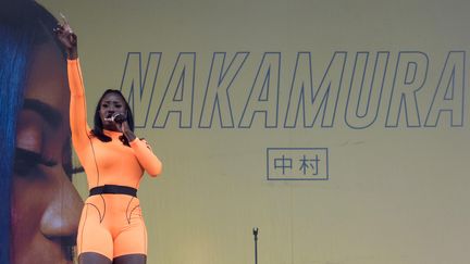 Aya Nakamura sur la scène du festival Les Vieilles Charrues, le 18 juillet 2019. (LOIC VENANCE / AFP)