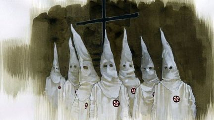 Membres du Ku Klux Klan coiffés de leur capuche. Illustration d'Alessandro Lonati. (Illustration Alessandro Lonati / Leemage)