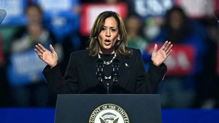 La candidate démocrate Kamala Harris en meeting à Philadelphie (Pennsylvanie), le 4 novembre 2024. (ANGELA WEISS / AFP)