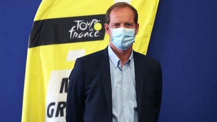 Christian Prudhomme, le directeur du Tour de France, le 19 août 2020 lors d'une conférence de presse à Nice. (VALERY HACHE / AFP)