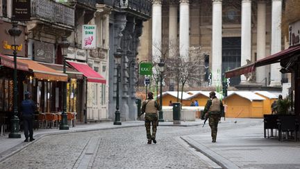 &nbsp; (Peu de passants et beaucoup de militaires dans les rues de la capitale belge, en état d'alerte maximale depuis samedi pour les risques d'attentats  © Maxppp)