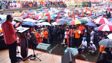 Le Premier ministre mauricien sortant Pravind Jugnauth en meeting le 3 novembre 2019 à Vacoas, l'une des plus grandes villes de l'île Maurice. (BEEKASH ROOPUN / L'EXPRESS MAURICE)