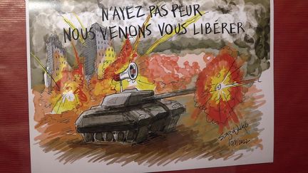 L'exposition "Les dessinateurs de la presse mondiale soutiennent les Ukrainiens" présente environ 70 caricatures à Millau. (France 3 Midi-Pyrénées : M. De Flamesnil / P. Hoareau / L. Dartiguelongue)