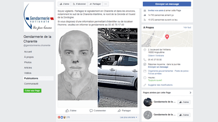 Le portrait-robot diffusé par la gendarmerie sur Facebook, le 10 mai 2018. (GENDARMERIE DE CHARENTE)