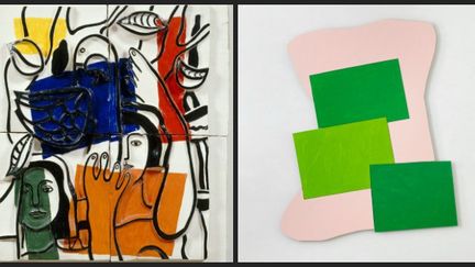 Fernand Léger, Les Femmes au perroquet couleurs en dehors, vers 1952 Bas-relief en céramique émaillée
	Donation de Nadia Léger et Georges Bauquier en 1969 -  Imi Knoebel, Mia donna II, 2016, Peinture acrylique sur aluminium
	 
 (© RMN-Grand Palais/Gérard Blot © Adagp, Paris 2016 © Ivo Faber © Adagp, Paris 2016)