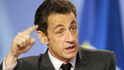 Nicolas Sarkozy, alors pr&eacute;sident de la R&eacute;publique, le 4 avril 2009 &agrave; Strasbourg. (BERND WEISSBROD / DPA / AFP)