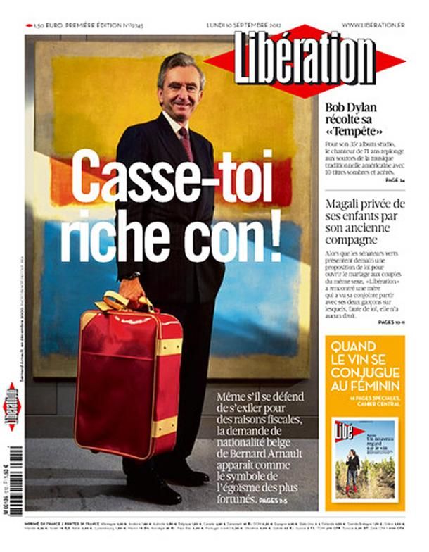 Une de Lib&eacute;ration le lundi 10 septembre 2012. (DR)