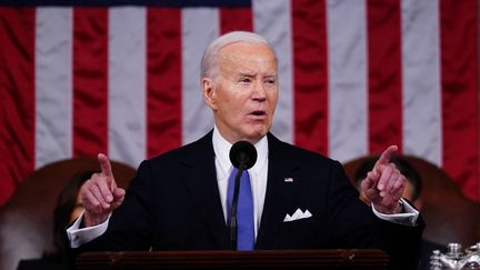 United States President Joe Biden during his State of the Union address, in Washington, March 7, 2024. (POOL / GETTY IMAGES NORTH AMERICA / AFP)