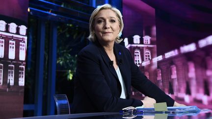 Marine Le Pen, sur le plateau de "Elysée 2017", sur TF1, le 25 avril 2017. (MARTIN BUREAU / AFP)