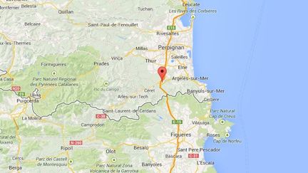 Capture d'&eacute;cran Google Maps pointant le p&eacute;age du Boulou entre l'Espagne et la France, dans les Pyr&eacute;n&eacute;es-Orientales. ( GOOGLE MAPS / FRANCETV INFO )