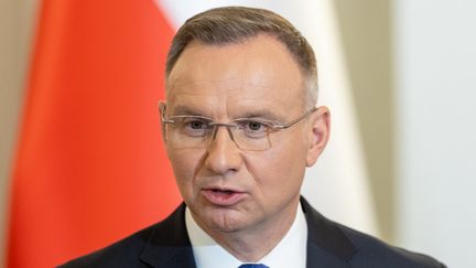 Le président polonais, Andrzej Duda, à Varsovie (Pologne), le 13 juillet 2023. (FOTO OLIMPIK / NURPHOTO / AFP)