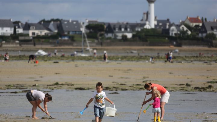 Des p&ecirc;cheurs &agrave; pied lors des grandes mar&eacute;es &agrave; G&acirc;vres (Morbihan), le 12 ao&ucirc;t 2014. (  MAXPPP)