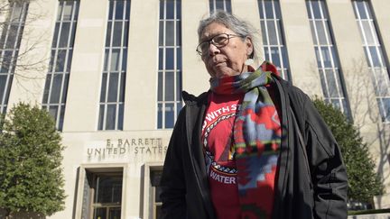 Madonna Thunder Hawk devant la Cour fédérale de Washington en 2017.&nbsp; (SUSAN WALSH/AP/SIPA / AP)