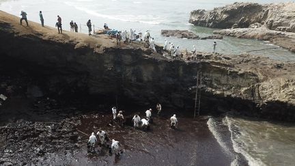 Des opérations de nettoyage, le 22 janvier 2022 à Ancon (Pérou). (CARLOS REYES / AFP)