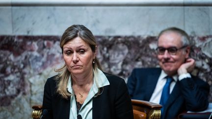 La présidente de l'Assemblée nationale, Yaël Braun-Pivet, le 21 mars 2023, à Paris. (XOSE BOUZAS / HANS LUCAS / AFP)