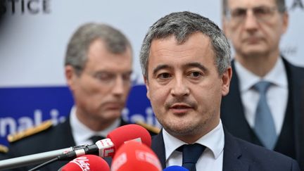 Le ministre de la Justice, Gérald Darmanin, donne une conférence de presse lors d'une visite au palais de justice de Marseille, le 2 janvier 2025. (SYLVAIN THOMAS / AFP)