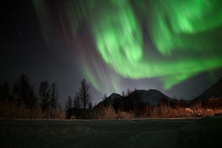 Une aurore boréale dans le ciel de Troms (Norvège), le 1er janvier 2024. (SERGEI GAPON / AFP)