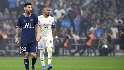 Ni Lionel Messi&nbsp;ni Dimitri Payet n'ont réussi à inscrire un but lors du match entre l'Olympique de Marseille et le Paris Saint-Germain, le 24 octobre 2021 au Vélodrome. (NICOLAS TUCAT / AFP)