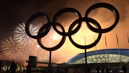 Un feu d'artifice lors de la c&eacute;r&eacute;monie de cl&ocirc;ture des Jeux olympiques de Sotchi (Russie), le 23 f&eacute;vrier 2014. (JONATHAN NACKSTRAND / AFP)