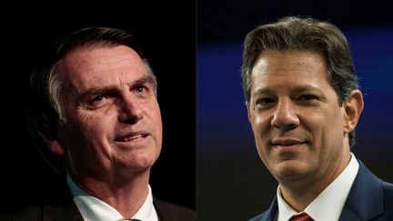 Les deux finalistes de l'élection présidentielle du Brésil, Jair Bolsonaro et Fernando Haddad. (MIGUEL SCHINCARIOL / AFP)