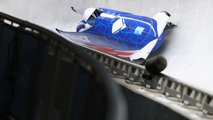 Romain Heinrich et Dorian Hauterville sur la piste olympique de bobsleigh à Yanqing, le 14 février 2022. (YAO JIANFENG / XINHUA)