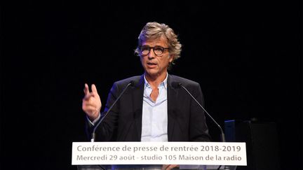 Guy Lagache lors de la conférence de presse de rentrée de Radio France en août 2018. (CHRISTOPHE ABRAMOWITZ)