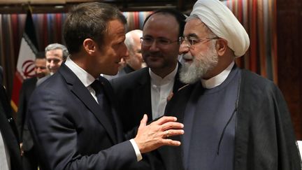 Le président français Emmanuel Macron et son homologue iranien Hassan Rohani au siège des Nations Unies à New York le 23 septembre 2019 (LUDOVIC MARIN / AFP)