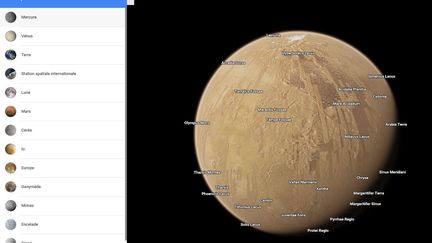 Capture d'écran de l'application Google Maps représentant la planète Mars, le 18 octobre 2017. (GOOGLE MAPS)