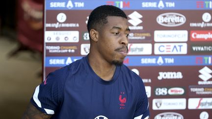 Presnel Kimpembe à l'entraînement avec l'équipe de France, le 8 octobre 2021 à Turin. (JEAN CATUFFE / AFP)