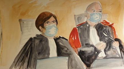 Les avocats généraux Julie Holveck et Jean-Michel Bourlès&nbsp;lors d'une audience au procès des attentats de janvier 2015, à la cour d'assises spéciale de Paris. (ELISABETH DE POURQUERY / FRANCEINFO)