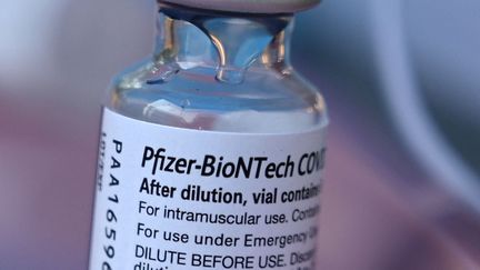 Une fiole du vaccin contre le Covid-19 de Pfizer-BioNTech, le 23 août 2021, à Los Angeles (Californie, Etats-Unis). (ROBYN BECK / AFP)