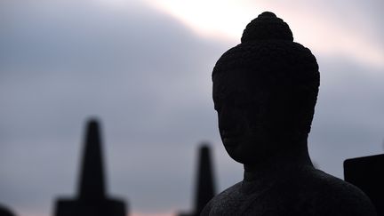 Une tête de statue de Bouddha, le 10 mai 2016 à&nbsp;Magelang (Indonésie). (GOH CHAI HIN / AFP)