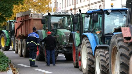 Des agriculteurs prennent part à une manifestation à Strasbourg (Bas-Rhin), le 21 octobre 2024. (FREDERICK FLORIN / AFP)