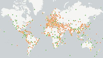 Carte des lieux class&eacute;s au patrimoine mondial de l'Unesco au 8 juillet 2015. (CAMILLE ADAOUST / FRANCETV INFO)