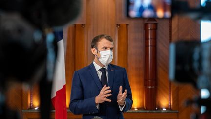 Emmanuel Macron à Doha (Qatar), le 4 décembre 2021.&nbsp; (AMMAR ABD RABBO / AFP)