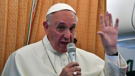 Le pape François dans son avion, le 26 juin 2016. (TIZIANA FABI / AFP)