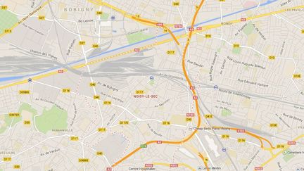 Capture d'&eacute;cran de la carte de Noisy-le-Sec (Seine-Saint-Denis) o&ugrave; un ouvrier a &eacute;t&eacute; tu&eacute; apr&egrave;s une course improvis&eacute;e entre deux voitures vandredi 30 mai. (GOOGLEMAPS / FTVI)