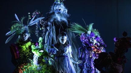 Alice ( interprétée par Isis Ravel) au milieu des fleurs dans "Alice traverse le miroir" au théâtre de la Ville.&nbsp; (Jean-Louis Fernandez)