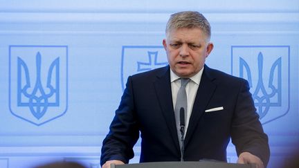 Slovak Prime Minister Robert Fico in Michalovce, Slovakia, April 11, 2024. (SERGII KHARCHENKO / NURPHOTO / AFP)