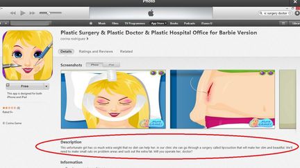 Capture de l'application de chirurgie esth&eacute;tique retir&eacute;e sous la pression des internautes, le 14 janvier 2013. (FRANCETV INFO )