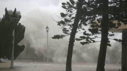 Des vagues se brisent sur les côtes de Hong-Kong, le 16 septembre 2018.&nbsp; (BOBBY YIP / REUTERS)