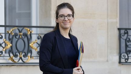 La ministre des Solidarités et des Familles, Aurore Bergé, à l'Elysée, à Paris, le 6 décembre 2023. (GEOFFROY VAN DER HASSELT / AFP)