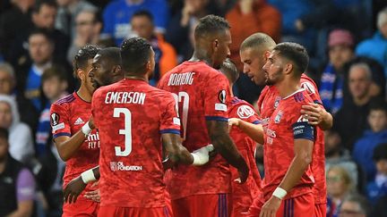 Les Lyonnais ont fait le break face aux Glasgow Rangers, jeudi 16 septembre 2021. (ANDY BUCHANAN / AFP)