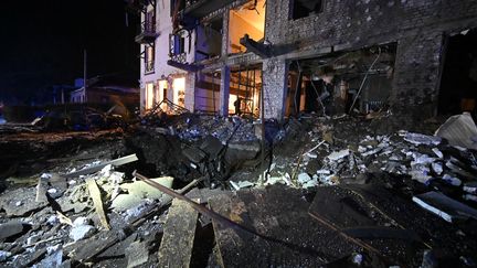 A hotel destroyed by an airstrike in Kharkiv, Ukraine, January 11, 2024. (SERGEY BOBOK / AFP)