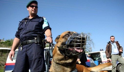 Un membre de Frontex, l'unité européenne chargée de surveiller les frontières extérieures de l'UE. Frontex a appelé son unité d'intervention rapide «rabit» qui veut dire lapin en anglais (rapid border intervention team)... (SAKIS MITROLIDIS / AFP)