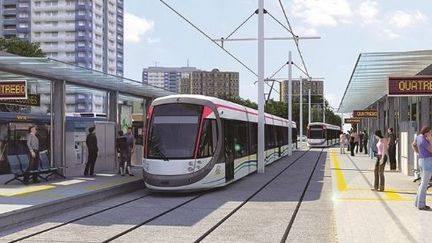 Capture d'écran du site du constructeur L&amp;T. Vue d'artiste du futur tram de Maurice. (FTV)