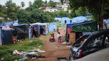 The Kavani camp, which brings together migrants from different African countries, near the Kavani stadium, on February 20, 2024 in Mayotte.  (OPHELIE VINOT / HANS LUCAS)