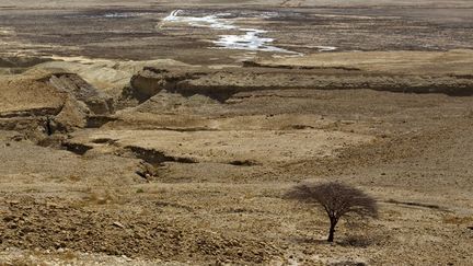 La mer Morte a toujours été entourée par le désert, formant une sorte de miroir inattendu dans cette contrée. Au rythme de l'assèchement actuel - la perte de plusieurs millions de m3 par an - le miroir n'aura plus que la taille d'un poudrier à l'horizon 2050.  (Amir COHEN / REUTERS)